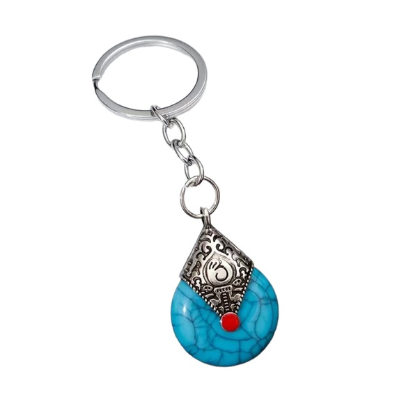 Turquoise and Red with Silver Tone Keychain - Picture 4 of 6